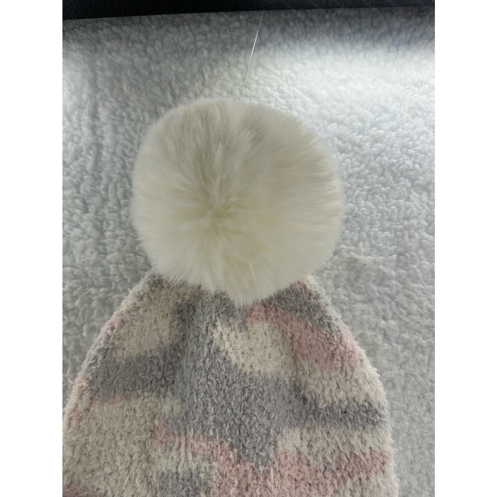 Jenni, Fuzzy Pom Pom Beanie, Blush and Gray OSFA - Picture 3 of 7